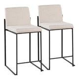 Fuji Contemporary High Back Counter Stool in Black Steel and Beige Fabric by LumiSource - Set of 2