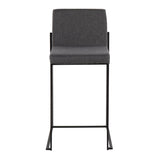Fuji Contemporary High Back Counter Stool in Black Steel and Charcoal Fabric by LumiSource - Set of 2