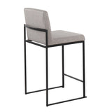 Fuji Contemporary High Back Counter Stool in Black Steel and Grey Fabric by LumiSource - Set of 2