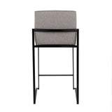 Fuji Contemporary High Back Counter Stool in Black Steel and Grey Fabric by LumiSource - Set of 2