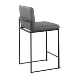 Fuji Contemporary High Back Counter Stool in Black Steel and Grey Faux Leather by LumiSource - Set of 2