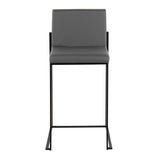 Fuji Contemporary High Back Counter Stool in Black Steel and Grey Faux Leather by LumiSource - Set of 2
