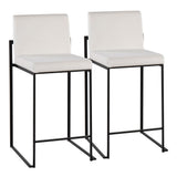 Fuji Contemporary High Back Counter Stool in Black Steel and White Velvet by LumiSource - Set of 2