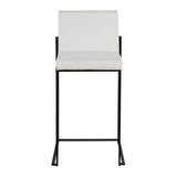 Fuji Contemporary High Back Counter Stool in Black Steel and White Faux Leather by LumiSource - Set of 2