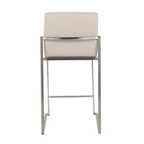 Fuji Contemporary High Back Counter Stool in Stainless Steel and Beige Fabric by LumiSource - Set of 2