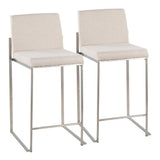 Fuji Contemporary High Back Counter Stool in Stainless Steel and Beige Fabric by LumiSource - Set of 2