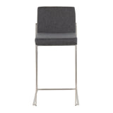 Fuji Contemporary High Back Counter Stool in Stainless Steel and Charcoal Fabric by LumiSource - Set of 2