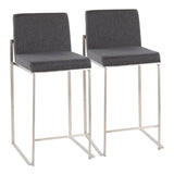 Fuji Contemporary High Back Counter Stool in Stainless Steel and Charcoal Fabric by LumiSource - Set of 2