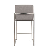 Fuji Contemporary High Back Counter Stool in Stainless Steel and Grey Fabric by LumiSource - Set of 2