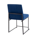 High Back Fuji Contemporary Dining Chair in Black Steel and Blue Velvet by LumiSource - Set of 2