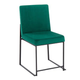 High Back Fuji Contemporary Dining Chair in Black Steel and Green Velvet by LumiSource - Set of 2