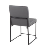 High Back Fuji Contemporary Dining Chair in Black Steel and Grey Faux Leather by LumiSource - Set of 2