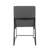 High Back Fuji Contemporary Dining Chair in Black Steel and Grey Faux Leather by LumiSource - Set of 2