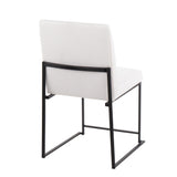 High Back Fuji Contemporary Dining Chair in Black Steel and White Velvet by LumiSource - Set of 2