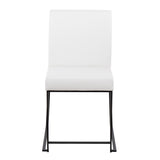 High Back Fuji Contemporary Dining Chair in Black Steel and White Faux Leather by LumiSource - Set of 2
