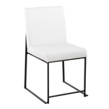 High Back Fuji Contemporary Dining Chair in Black Steel and White Faux Leather by LumiSource - Set of 2