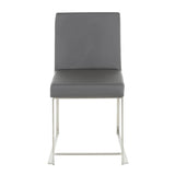 High Back Fuji Contemporary Dining Chair in Stainless Steel and Grey Faux Leather by LumiSource - Set of 2