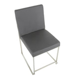 High Back Fuji Contemporary Dining Chair in Stainless Steel and Grey Faux Leather by LumiSource - Set of 2