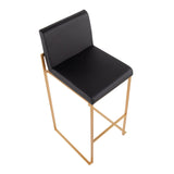Fuji Contemporary High Back Barstool in Gold Steel and Black Faux Leather by LumiSource - Set of 2