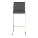 Fuji Contemporary High Back Barstool in Gold Steel and Grey Faux Leather by LumiSource - Set of 2