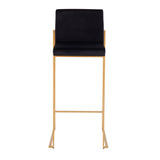 Fuji Contemporary High Back Barstool in Gold Steel and Black Velvet by LumiSource - Set of 2