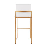 Fuji Contemporary High Back Barstool in Gold Steel and White Velvet by LumiSource - Set of 2