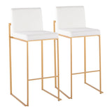 Fuji Contemporary High Back Barstool in Gold Steel and White Velvet by LumiSource - Set of 2