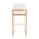 Fuji Contemporary High Back Barstool in Gold Steel and White Faux Leather by LumiSource - Set of 2