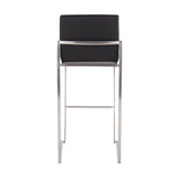 Fuji Contemporary High Back Barstool in Stainless Steel and Black Faux Leather by LumiSource - Set of 2
