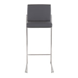 Fuji Contemporary High Back Barstool in Stainless Steel and Grey Faux Leather by LumiSource - Set of 2