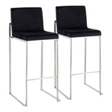 Fuji Contemporary High Back Barstool in Stainless Steel and Black Velvet by LumiSource - Set of 2