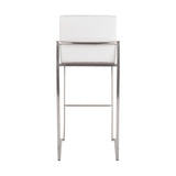 Fuji Contemporary High Back Barstool in Stainless Steel and White Faux Leather by LumiSource - Set of 2