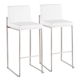 Fuji Contemporary High Back Barstool in Stainless Steel and White Faux Leather by LumiSource - Set of 2