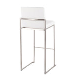 Fuji Contemporary High Back Barstool in Stainless Steel and White Velvet by LumiSource - Set of 2