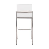 Fuji Contemporary High Back Barstool in Stainless Steel and White Velvet by LumiSource - Set of 2