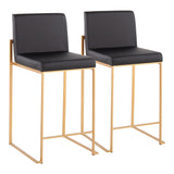 Fuji Contemporary High Back Counter Stool in Gold Steel and Black Faux Leather by LumiSource - Set of 2