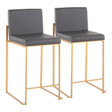 Fuji Contemporary High Back Counter Stool in Gold Steel and Grey Faux Leather by LumiSource - Set of 2