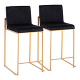 Fuji Contemporary High Back Counter Stool in Gold Steel and Black Velvet by LumiSource - Set of 2