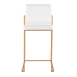 Fuji Contemporary High Back Counter Stool in Gold Steel and White Velvet by LumiSource - Set of 2