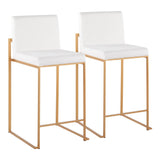 Fuji Contemporary High Back Counter Stool in Gold Steel and White Velvet by LumiSource - Set of 2