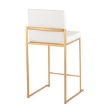 Fuji Contemporary High Back Counter Stool in Gold Steel and White Faux Leather by LumiSource - Set of 2