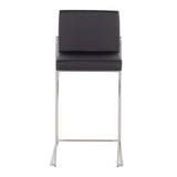 Fuji Contemporary High Back Counter Stool in Stainless Steel and Black Faux Leather by LumiSource - Set of 2