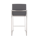 Fuji Contemporary High Back Counter Stool in Stainless Steel and Grey Faux Leather by LumiSource - Set of 2