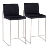 Fuji Contemporary High Back Counter Stool in Stainless Steel and Black Velvet by LumiSource - Set of 2
