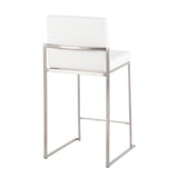 Fuji Contemporary High Back Counter Stool in Stainless Steel and White Faux Leather by LumiSource - Set of 2
