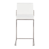 Fuji Contemporary High Back Counter Stool in Stainless Steel and White Faux Leather by LumiSource - Set of 2