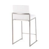 Fuji Contemporary High Back Counter Stool in Stainless Steel and White Velvet by LumiSource - Set of 2