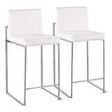 Fuji Contemporary High Back Counter Stool in Stainless Steel and White Velvet by LumiSource - Set of 2