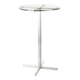 Fuji Contemporary Round Bar Table in Stainless Steel with Clear Glass Top by LumiSource