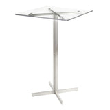 Fuji Contemporary Square Bar Table in Stainless Steel with Clear Glass Top by LumiSource